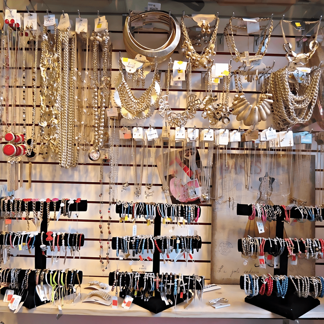Wall of jewellery and accessories